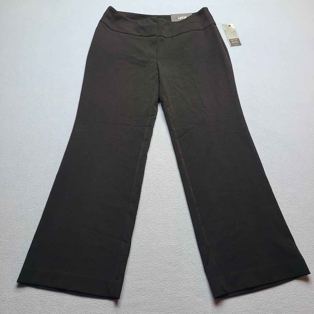 Apt 9 Curvy Trouser Pants Womens 8PS Black New Wide Leg Mid Rise Stretch